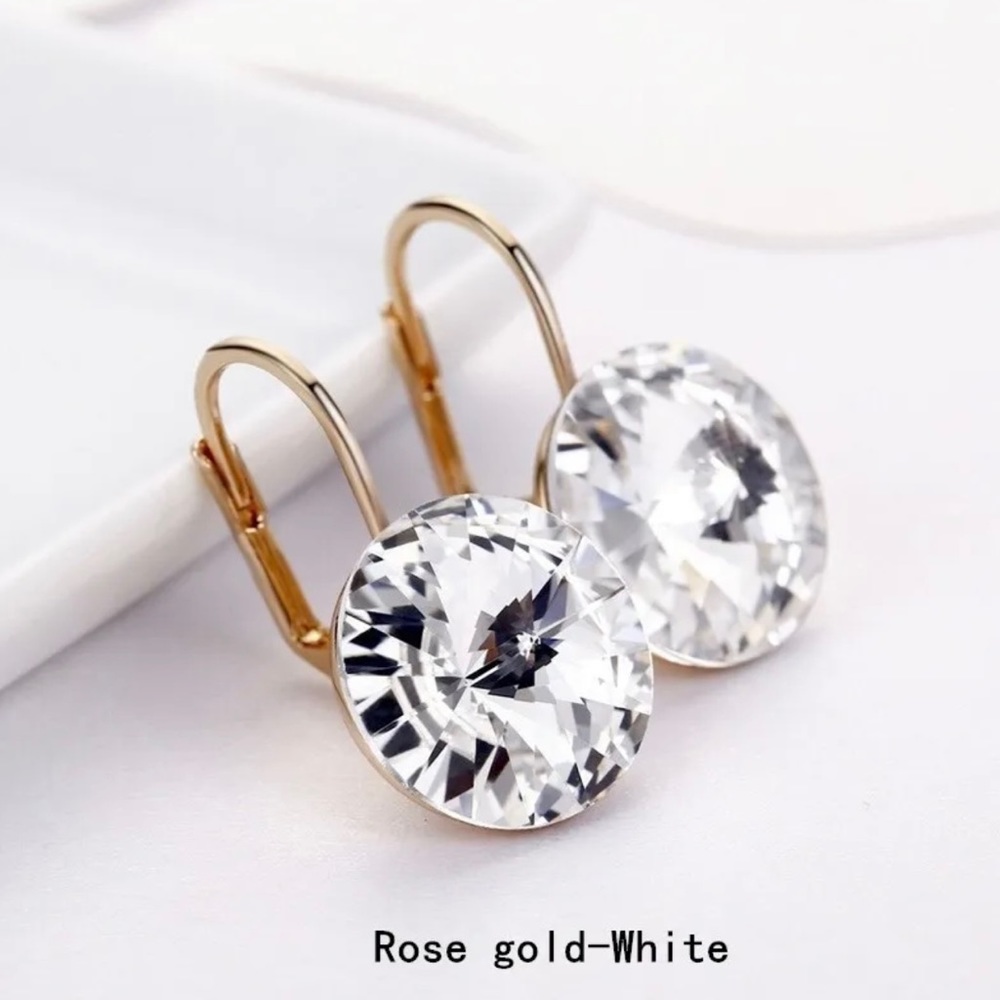 Women Rose Gold/Clear Crystal Dangle Earrings
